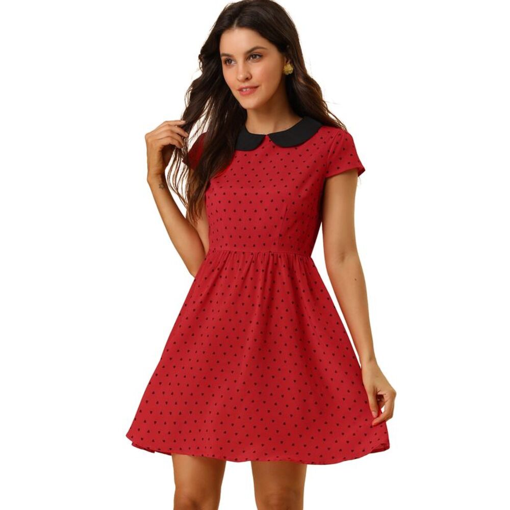 Red Polka Dot Fit & Flare Dress with Black Peter Pan Collar